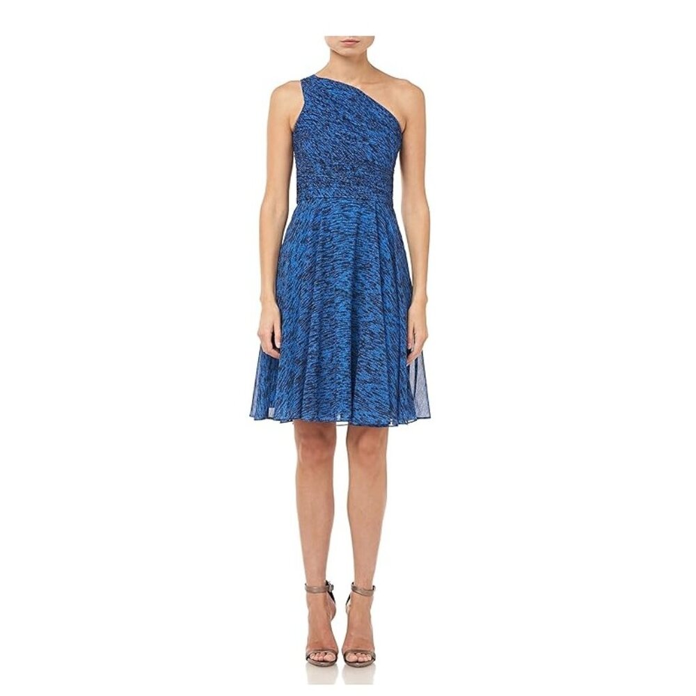 NWT Halston Heritage Women's One Shoulder Ruched Dress Blue Size 14 $150 C834